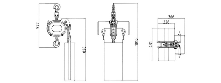 CH-1000舞臺(tái)環(huán)鏈電動(dòng)葫蘆尺寸圖