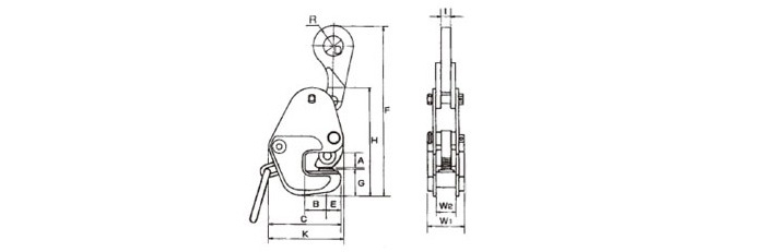 鷹牌G型橫吊鋼板起重鉗尺寸圖