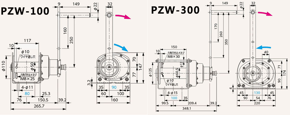 PZW型不銹鋼手搖絞車尺寸圖