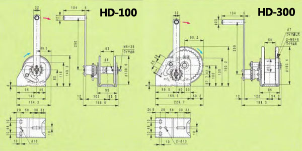 HD型FUJI手搖絞盤尺寸圖